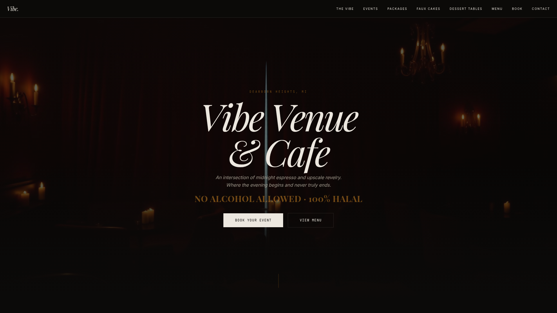 VibeVenue & Cafe website — designed and built by Majed Web Designs